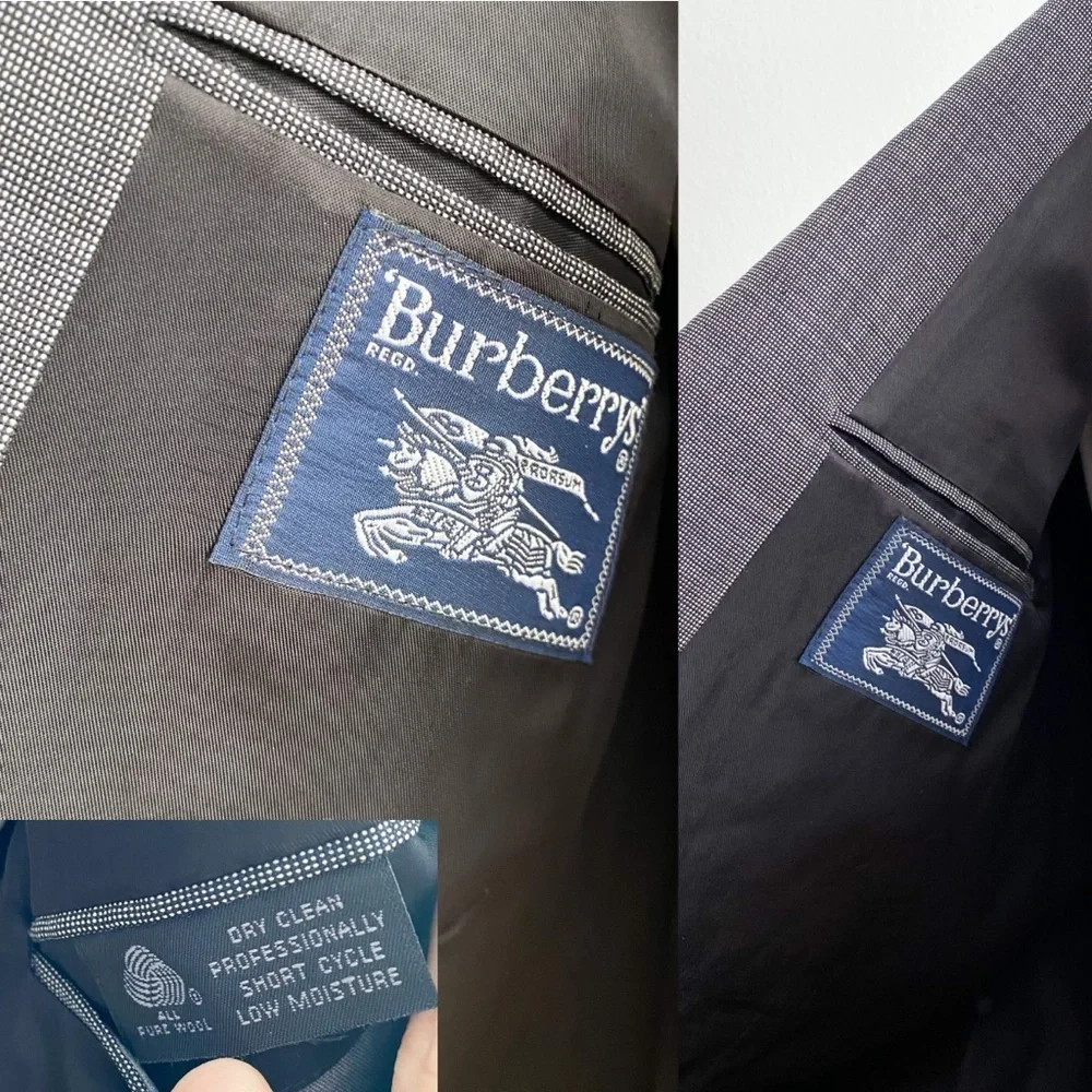 Burberry Vtg Double Breasted Wool Blazer Sport Coat Jacket Peak Lapel Gray 48L